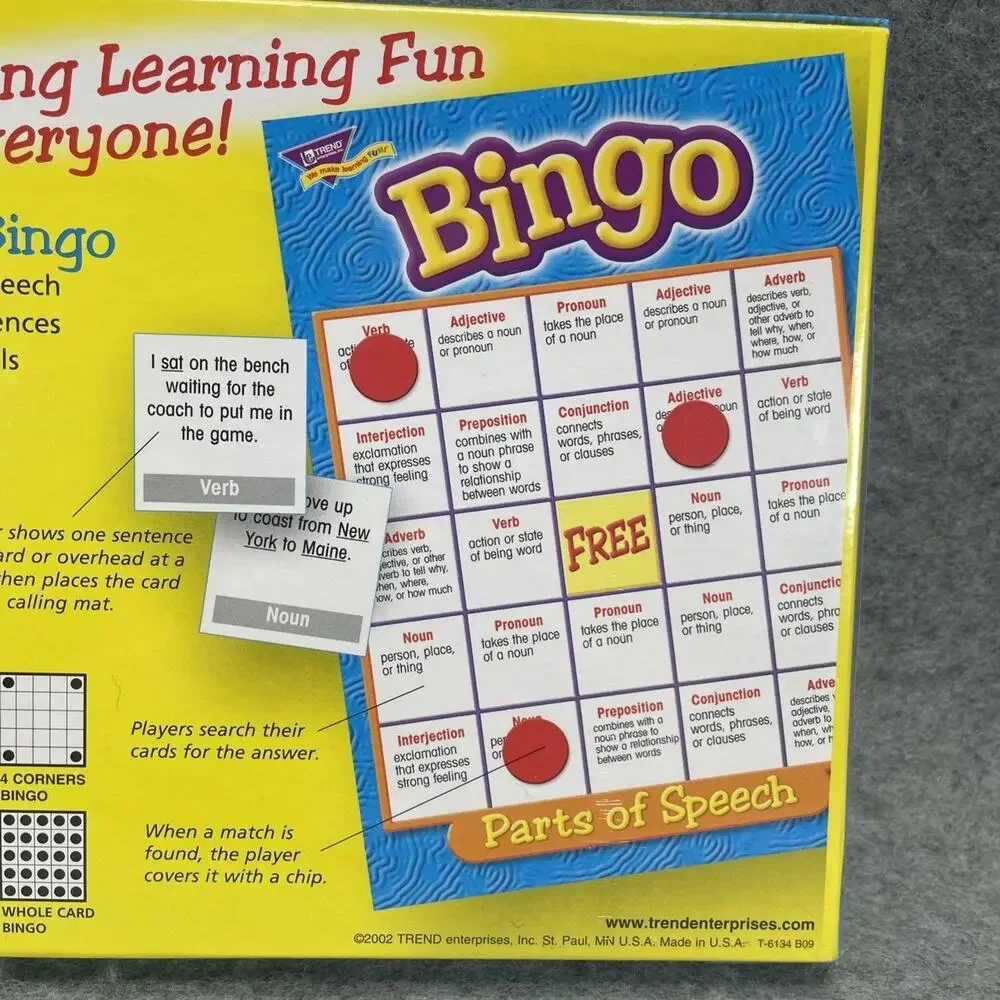 Lakeshore Bingo Parts of Speech Ages 9 & Up NEW Sealed 3 to 36 Players